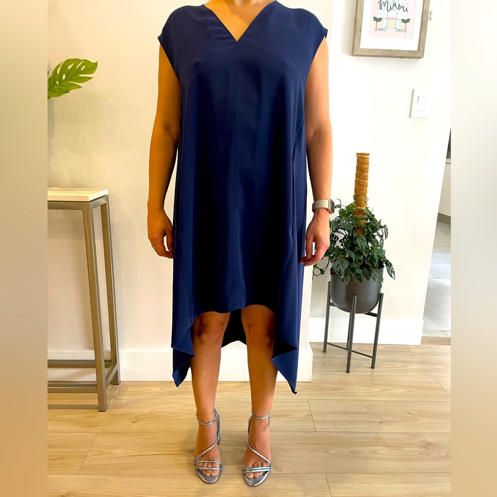 Rachel Roy high low dress with pockets. Navy Blue